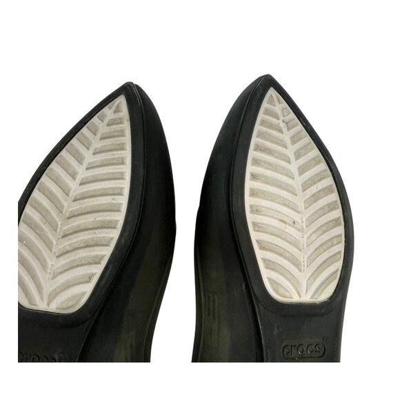 CROCS WOMEN’S BLACK POINTED TOE FLATS W7 MATTE RUBBER COMFORT BALLET SHOES - Picture 10 of 16
